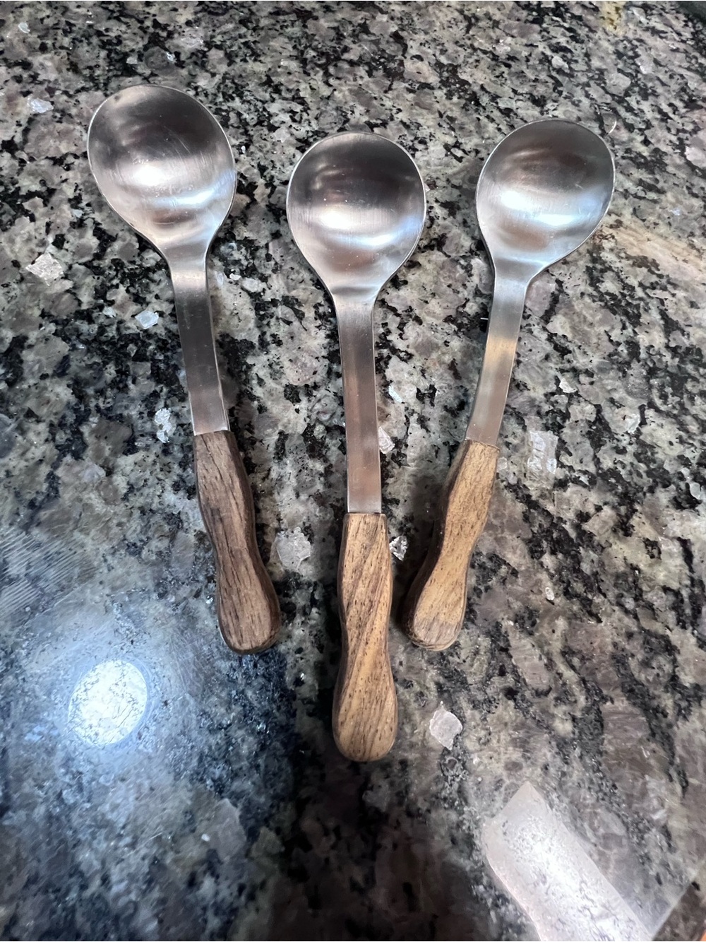 Vintage Stainless Steel mini Teaspoon Serving Spoons with Wooden Handles 3 pc